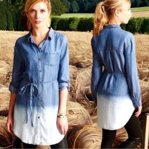 ANTHROPOLOGIE HOLDING HORSES Women’s Blue Dip Dye Chambray Shirt Dress Size M
